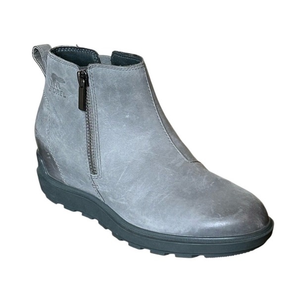 Sorel Evie II Zip Leather Booties Quarry Gray Women's Size 8.5 Hidden Wedge - Picture 12 of 13